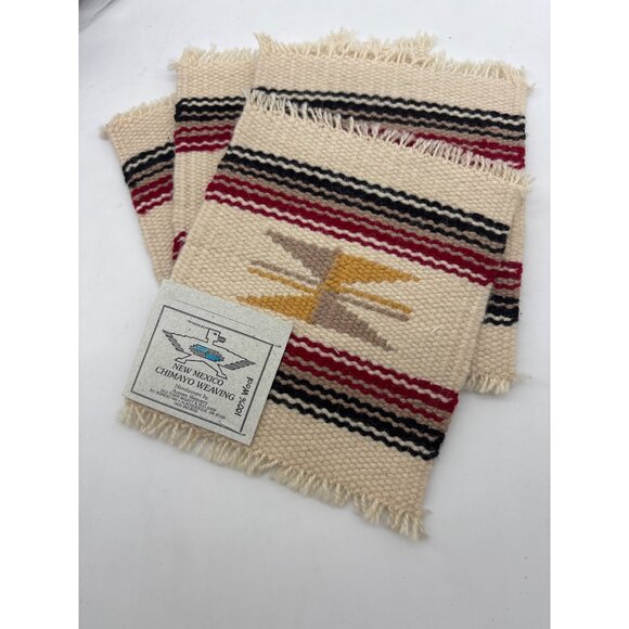 Set Of 4 Handcrafted New Mexico Chimayo Weaving Coasters 4"x4" - Picture 1 of 3